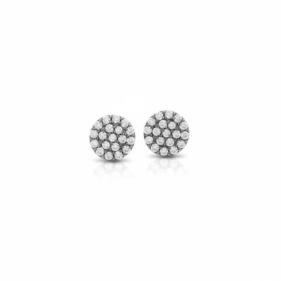 new Pave Cubic Zirconia CZ Studs ⍟ Rhodium Plate Sterling Silver ⍟ Hematite .925 - Picture 2 of 12